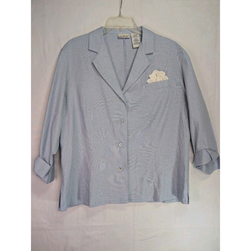 White Stag Linen Rayon Blazer Jacket Light Blue 3/4 Sleeve Womens XL 16/18 - Picture 2 of 6